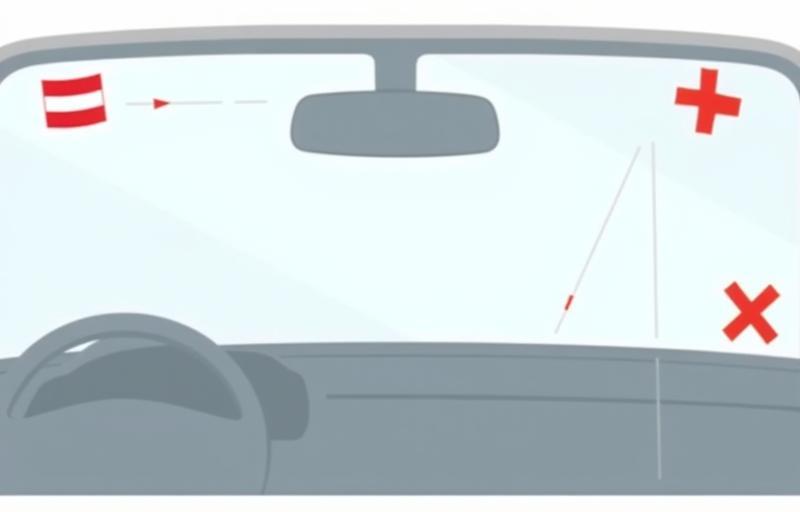 Diagram showing correct placement of a physical vignette on a car windscreen