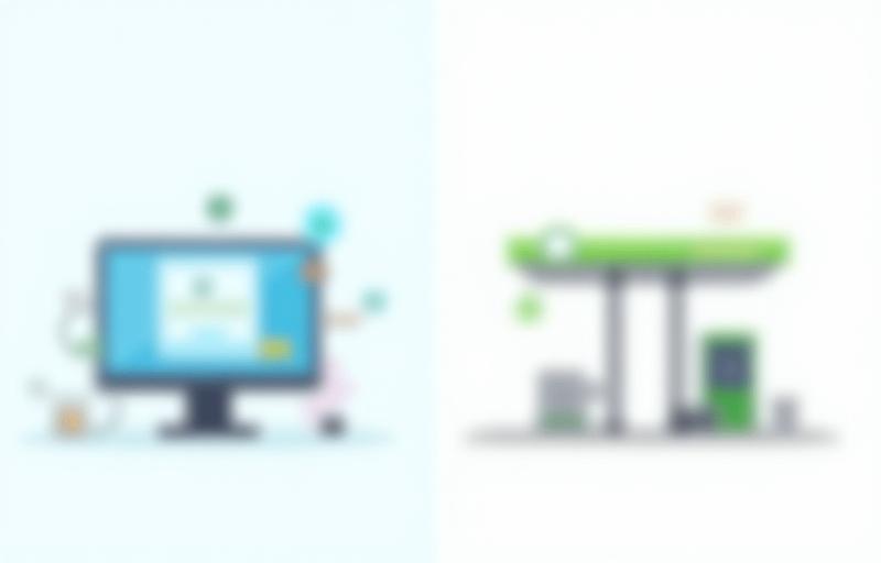 Illustrative image showing a computer screen representing online vignette purchase and a gas station representing physical purchase locations